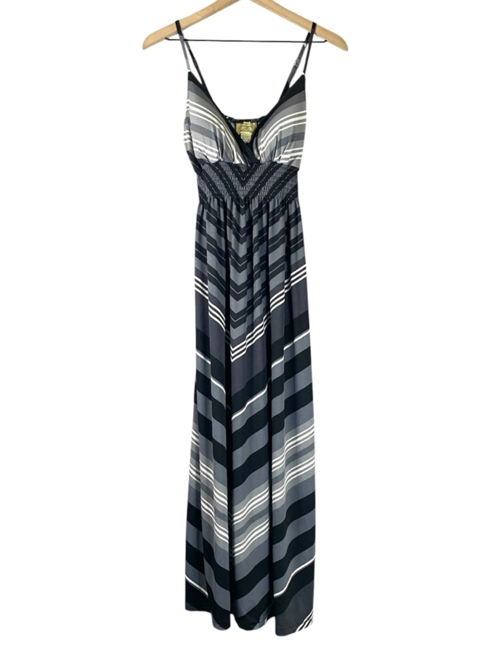 Stevie & Lindsay Padded Summer Maxi Sun Dress In White Gray & Black Size Medium